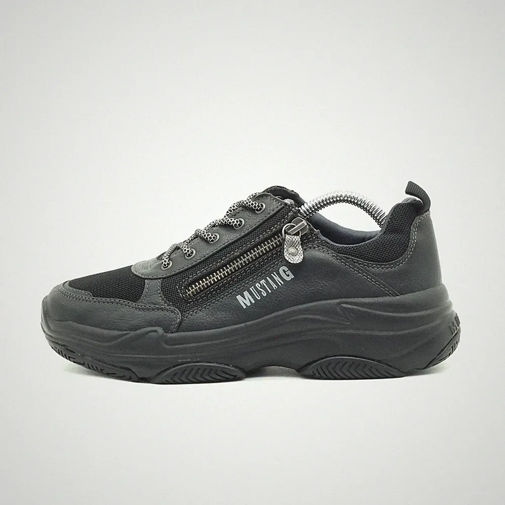 Mustang Damen MTG Chunky Zip Sneaker Schwarz Reißverschluss, Atmungsaktiv EU 38