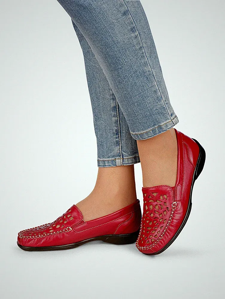 Naturläufer Mokassin Slipper Ballerinas Damenschuhe Leder rot Weite H 41 7,5