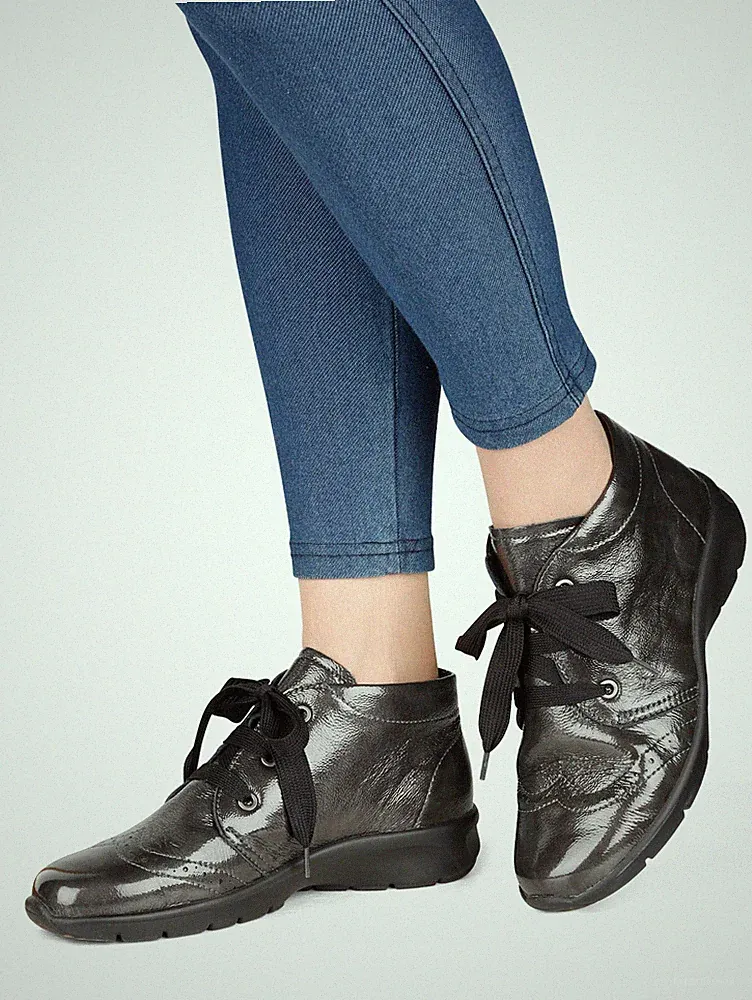 Naturläufer Stiefeletten Schnürstiefelette Schuhe Leder grau 3,5 4 10 Weite K