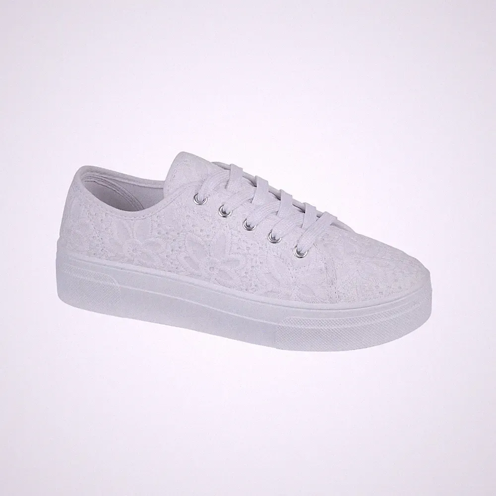Neu Damenschuhe Schnürschuhe Canvas Blumenmuster Canvas Plateau Turnschuhe Sneaker
