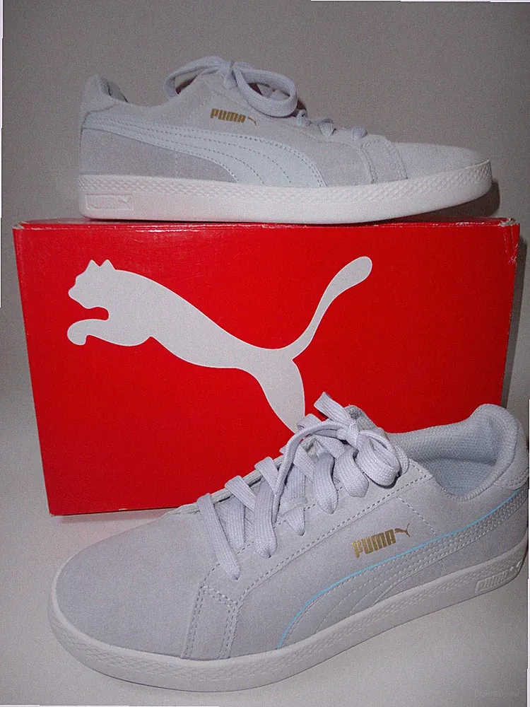 Neu PUMA Smash WNS Leder Sportschuhe Lauf- Schuhe Sneaker Gr. 38 hellblau-weiß