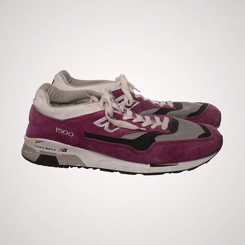New Balance, Laufschuhe, Größe: 44 1/2, Leder, Lila/Grau/Schwarz, Damen #DLE