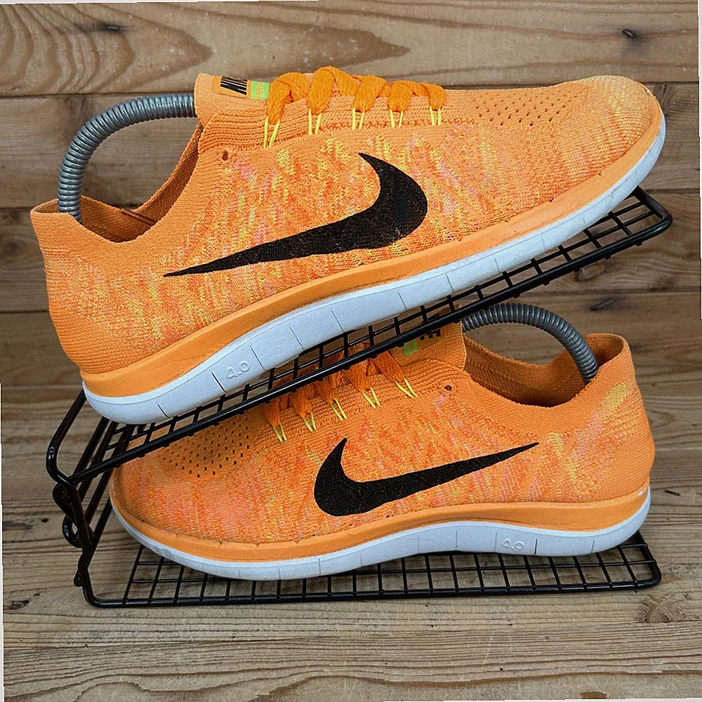 Nike Turnschuhe Damen Gr. UK 6,5 Free Flyknit Run 4.0 orange weiß Barfußschuhe