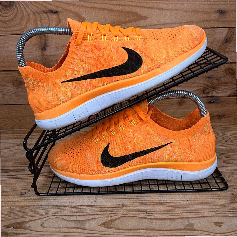 Nike Turnschuhe Damen Größe UK 4 Free Flyknit Run 4.0 orange weiß Barfußschuhe