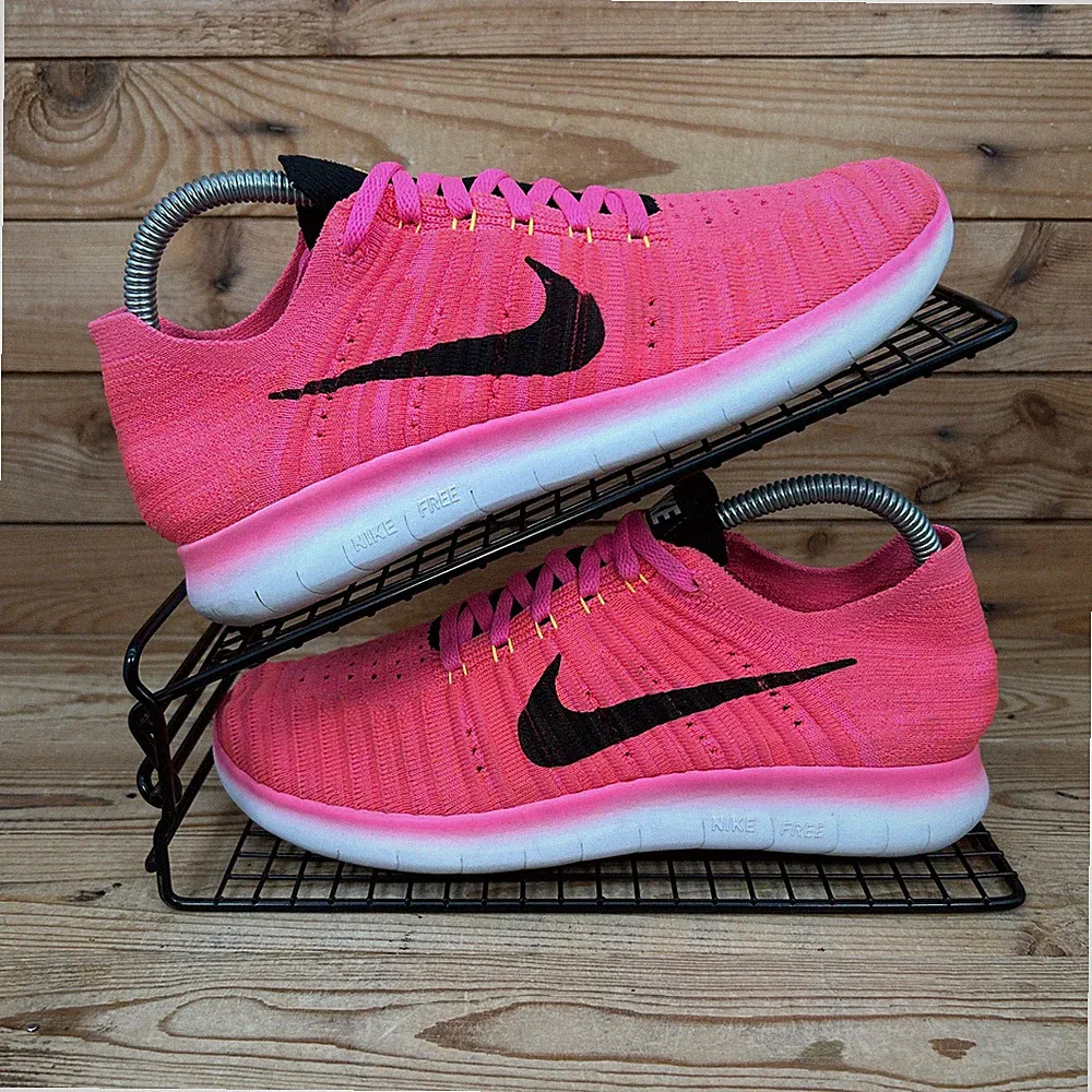 Nike Turnschuhe Damen Größe UK 5 RN Flyknit Pink Blast Barfuß Fitness Laufschuhe