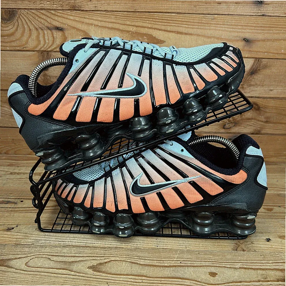 Nike Turnschuhe Damen Größe UK 6 Shox TL blau getönt total orange Mesh Sommerschuhe