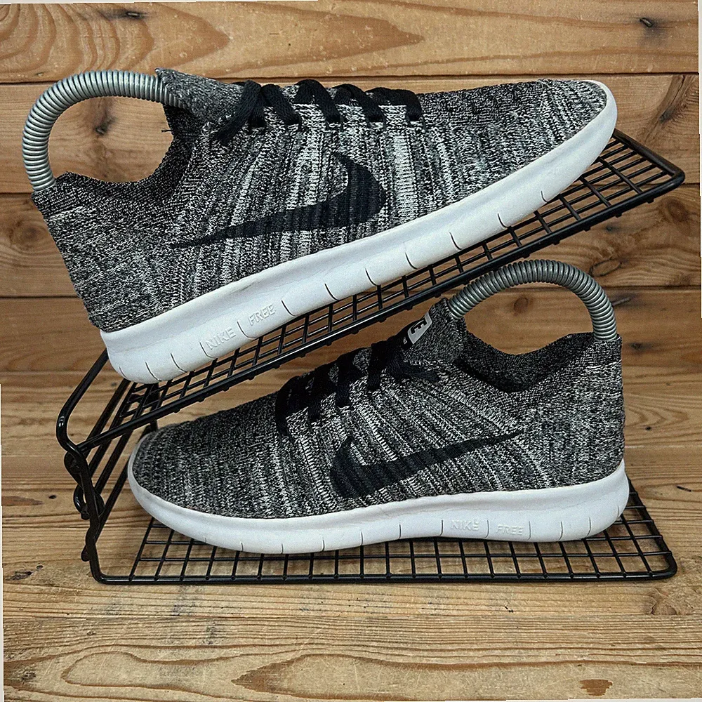Nike Turnschuhe Damen UK 4,5 Free RN Flyknit 2017 grau Oreo Run Barfußschuhe