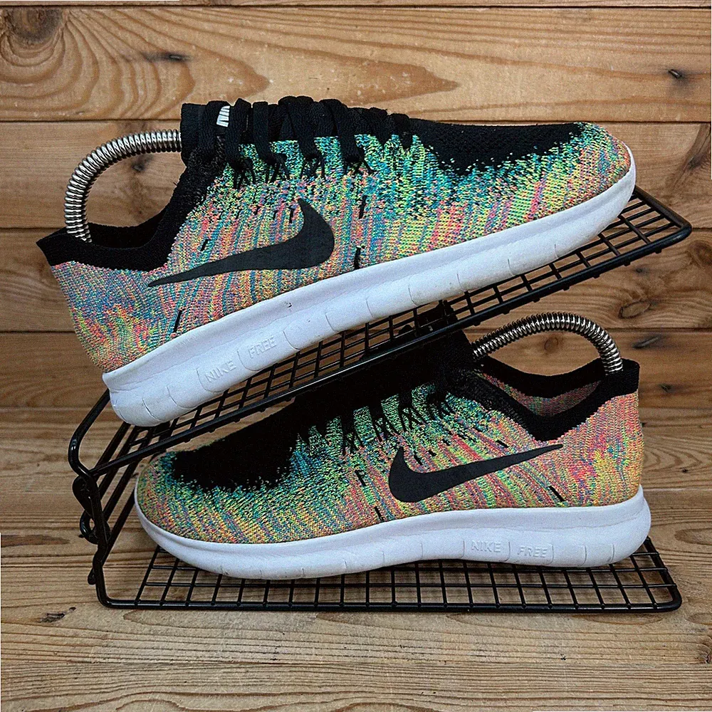 Nike Turnschuhe Damen UK 4,5 Free RN Flyknit 2017 Mehrfarbig Barfußschuhe GS