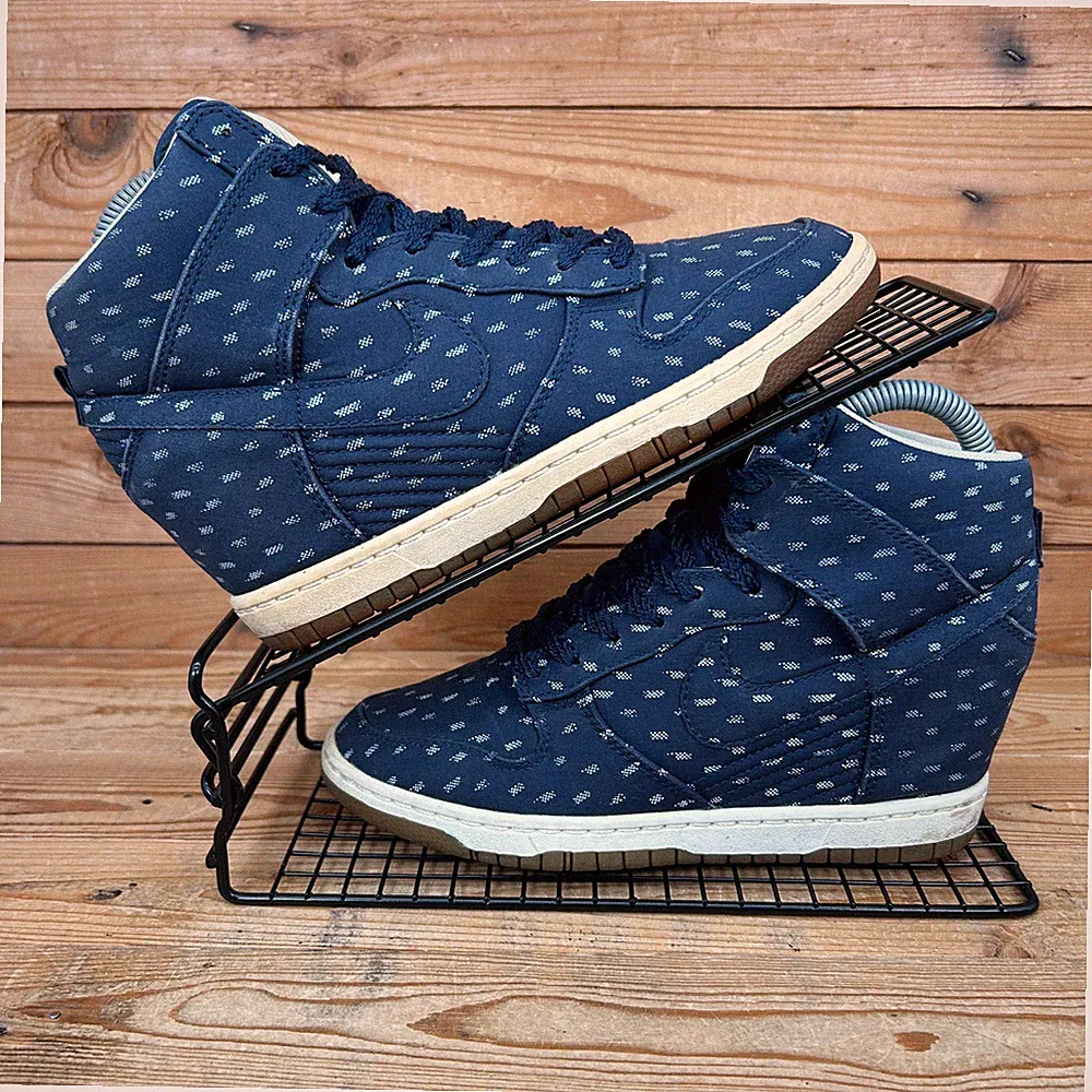 Nike Turnschuhe Damengröße UK 4 Dunk Sky Hi blau bedruckt versteckter Keilabsatz Schuhe
