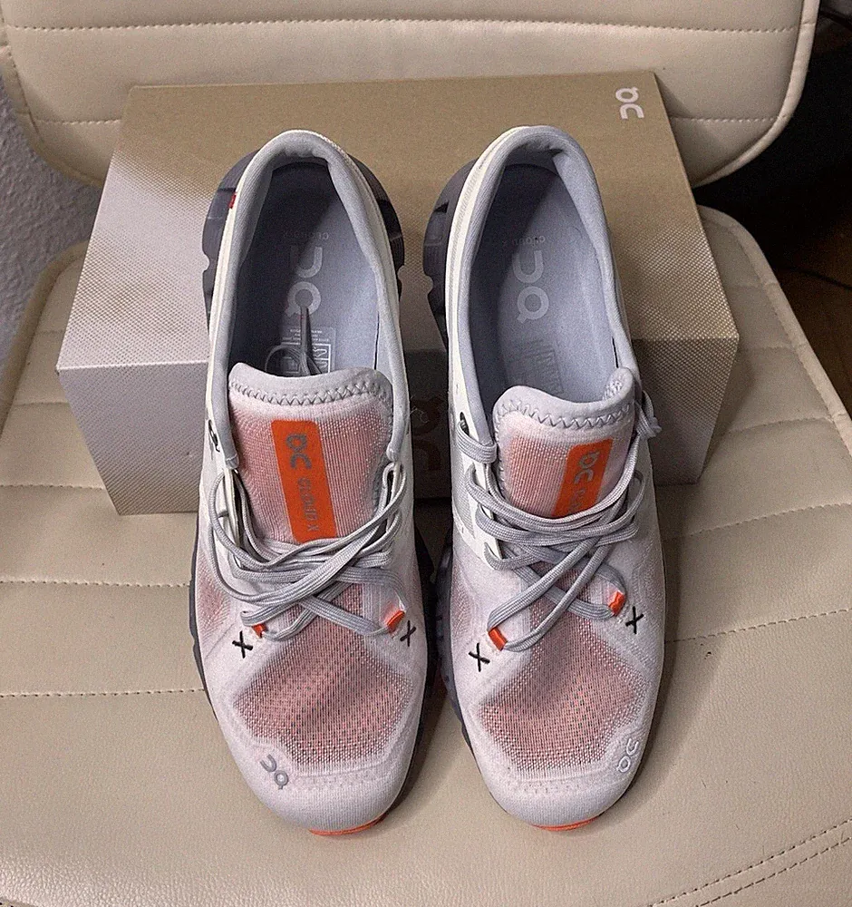 On Cloud X Damen Sneaker Laufschuhe Mesh Weiß/Grau/Orange EU 42,5