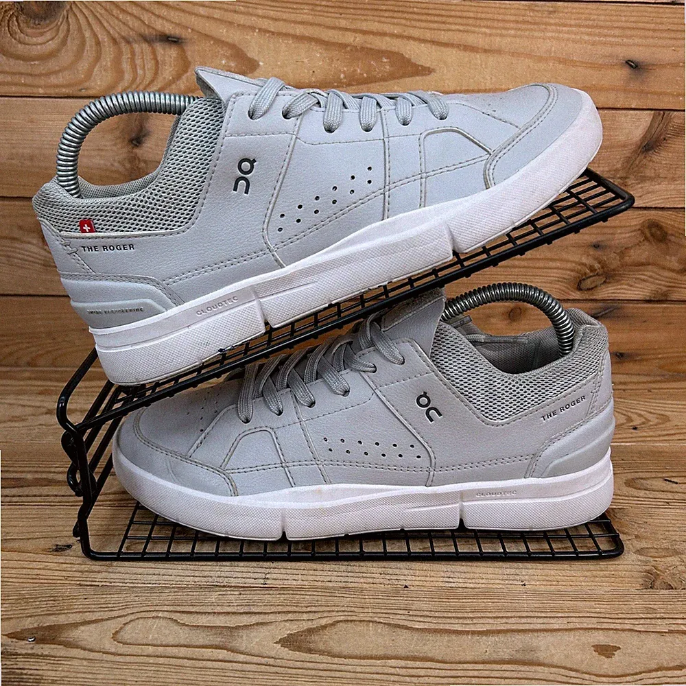 On Running Turnschuhe Damen Größe UK 5,5 The Roger Cloubhouse Grau Leder Schuhe
