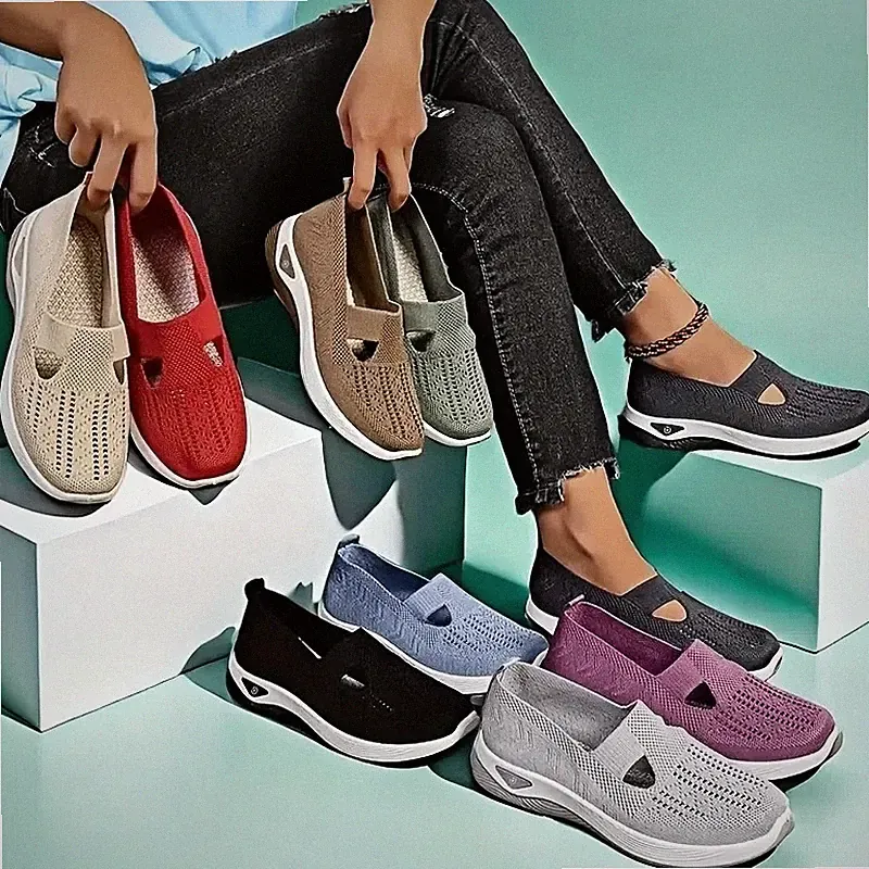 Orthopädische Schuhe für Frauen Slipper Damen Atmungsaktiv Mesh Keilabsatz Gehen Laufen