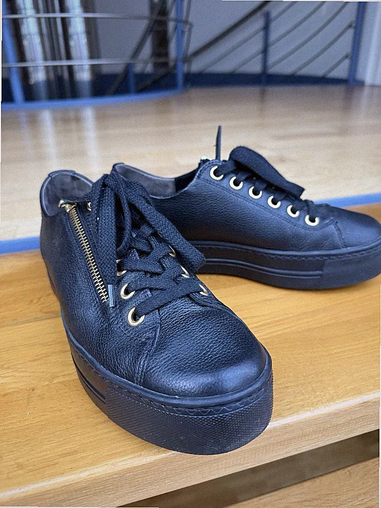 Paul Green Damen Schwarzer Sneaker mit Reißverschluss Schuh Leder Low-Top EU 39