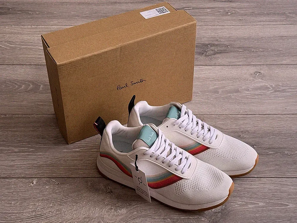 Paul Smith White Swirl Trainers UK 8 Stripe Rappid Knitted Shoes Sneaker Damen