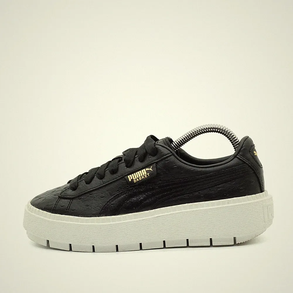 PUMA Damen Basket Platform Sneaker Schwarz Leder Low-Top Plateausohle EU 36