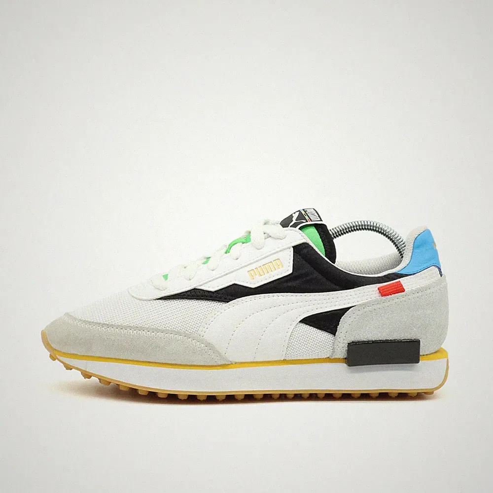 PUMA Damen Future Rider Schuh weiß/schwarz/gelb/blau atmungsaktiv Sneaker EU 38