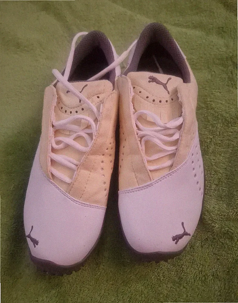PUMA Damen Golf Halbschuhe Leder Low Top Spikes Weiß/Beige EU 37 UK 4