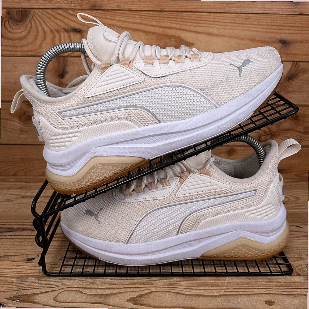 Puma Turnschuhe Damen Größe UK 4 Verstärker mattiert elfenbeinfarben Mesh Laufen Fitnessschuhe