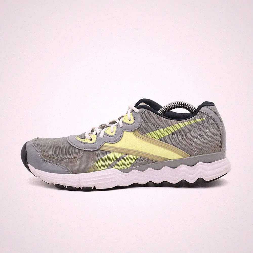 Reebok Damen Wave Tech Laufschuhe Grau Gelb Weiß Mesh Stoßdämpfend Sneaker EU 39