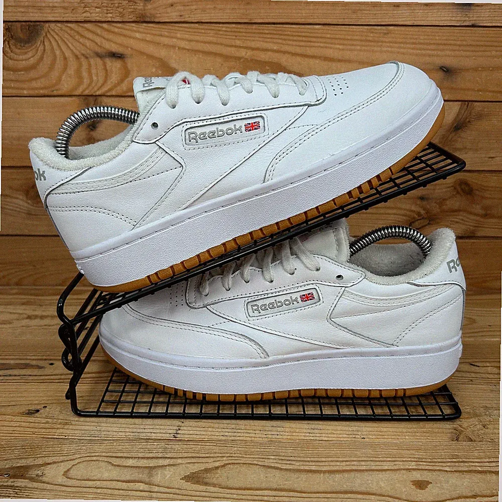 Reebok Turnschuhe Damen Größe UK 6 Club C doppelt weiß Gummisohle Plateauschuhe