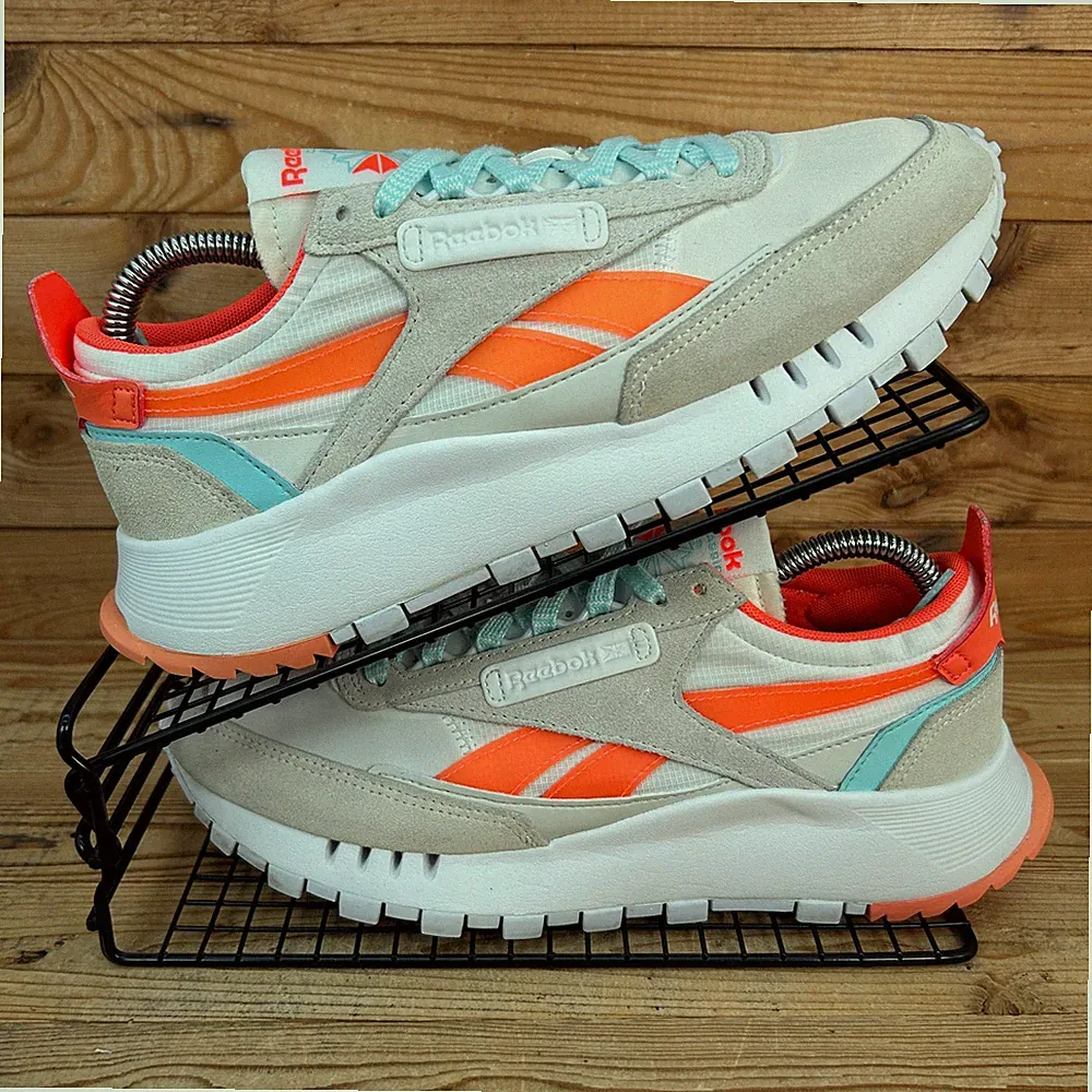 Reebok Turnschuhe Damengröße UK 6,5 klassisch Leder Legacy weiß orange Schuhe