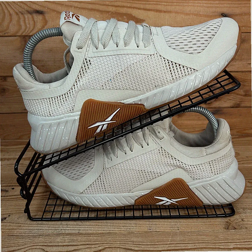 Reebok Turnschuhe Damengröße UK 6 Flashfilm beige Gummisohle Fitnessstudio Crossfit Schuhe