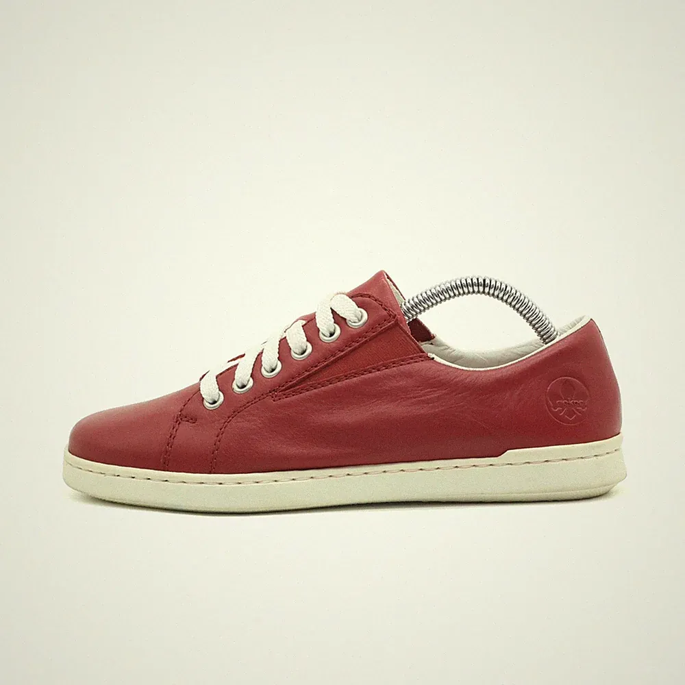 Rieker Damen Freizeit Schnürschuh Schuhe Rot Leder Low Top Klassik Sneaker EU 38
