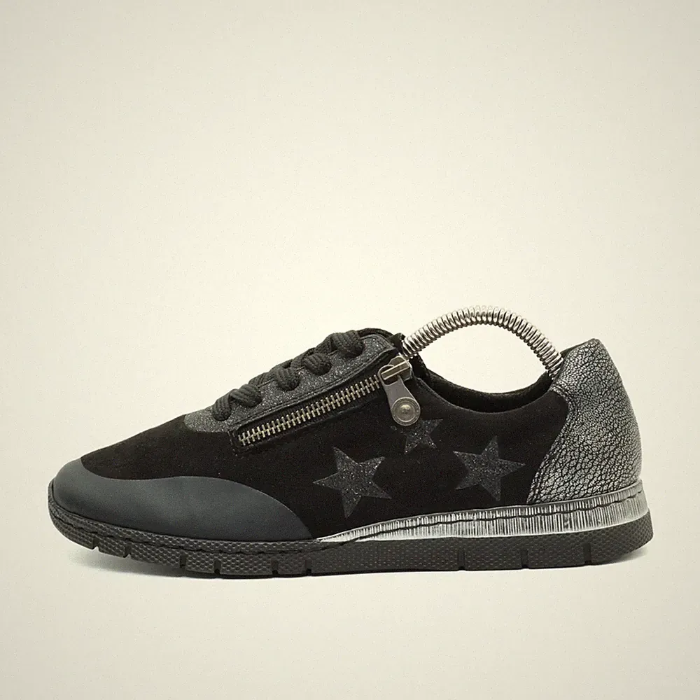 Rieker Damen Sneaker Schuhe Schwarz/Silber Wildleder Akzent Komfort EU 39