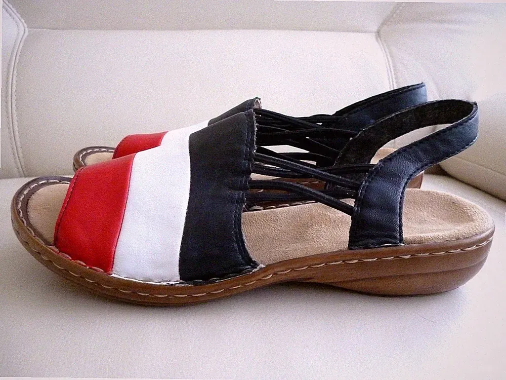 Rieker Gummi-Riemchen/Slipper-Sandalen Blau/Weiß/Rot Gr.39,5/40 ✅ NEUw. Fußbett