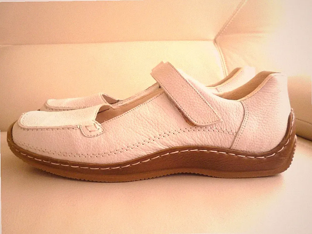 Rieker Klett-Slipper Spangenschuhe Echtleder Weiß Gr.39/40✅NEUw Fußbett Einlagen