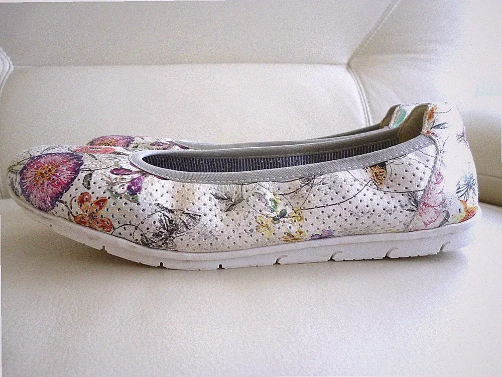Rieker leichte Ballerina Creme/Bunt Silber-Glitzer Gr.38✅NEUw Fußbett Lochmuster