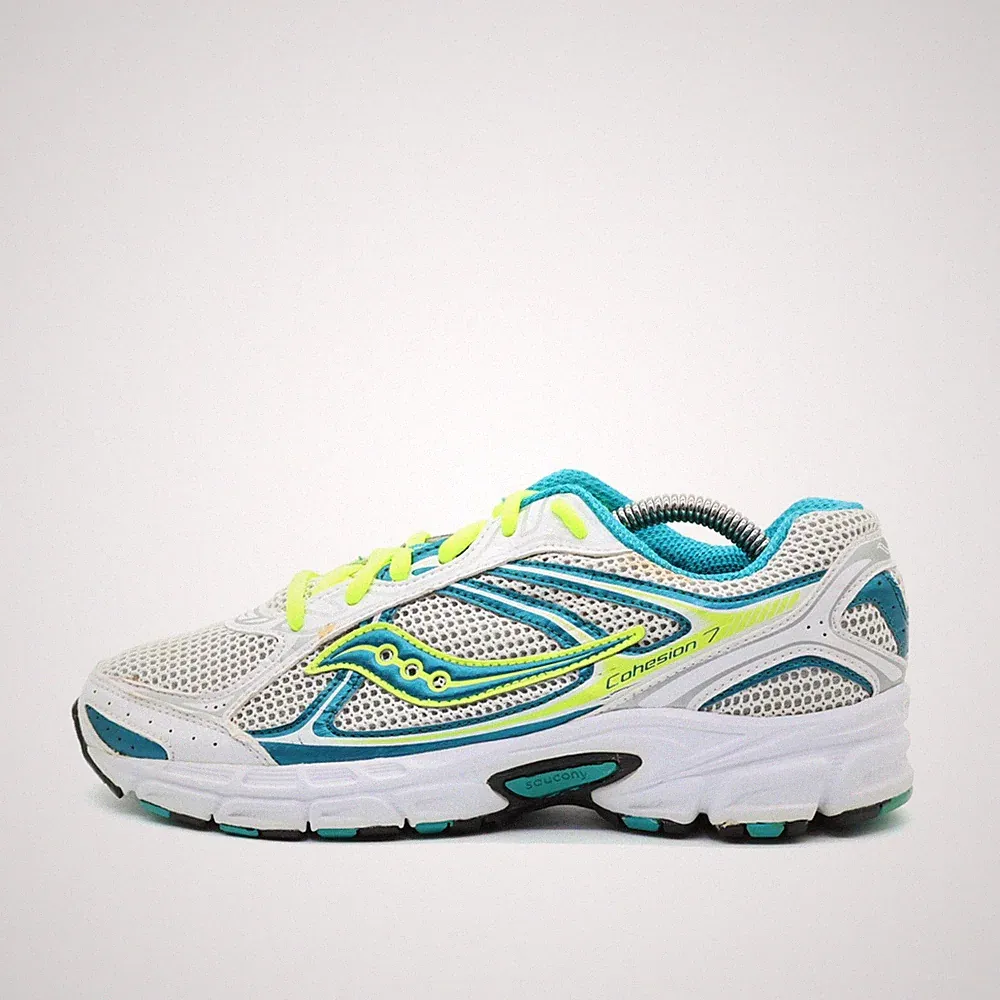 Saucony Damen Cohesion 7 Sneaker Weiß/Türkis/Gelb Fit Laufschuh EU 38