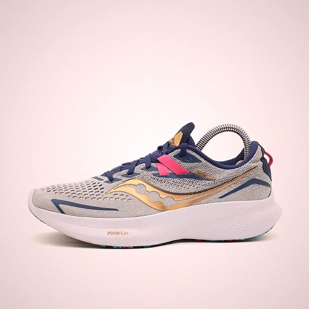 Saucony Damen Endorphin Shift 3 Schuhe EU 40 Grau/Gold/Blau/Pink Dämpfung