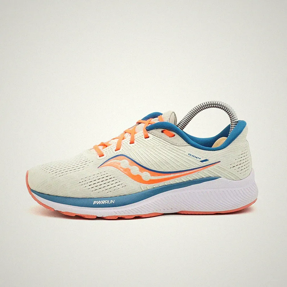 Saucony Damen Guide 14 Sneaker Weiß/Orange/Blau Textil ämpfung Laufschuhe EU 38