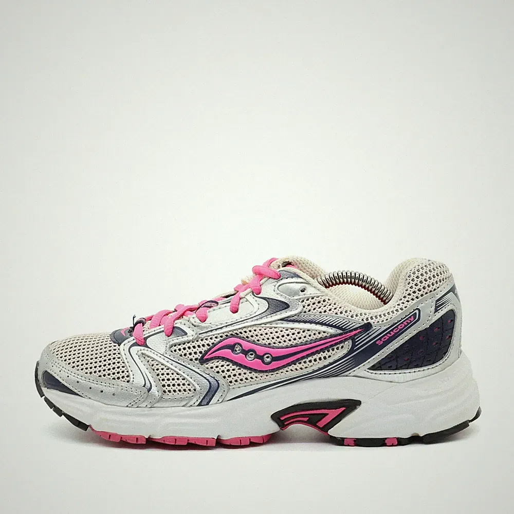 Saucony Damen Oasis 2 Sneaker Weiß/Pink/Marineblau Leder Low-Top Laufschuh EU 39