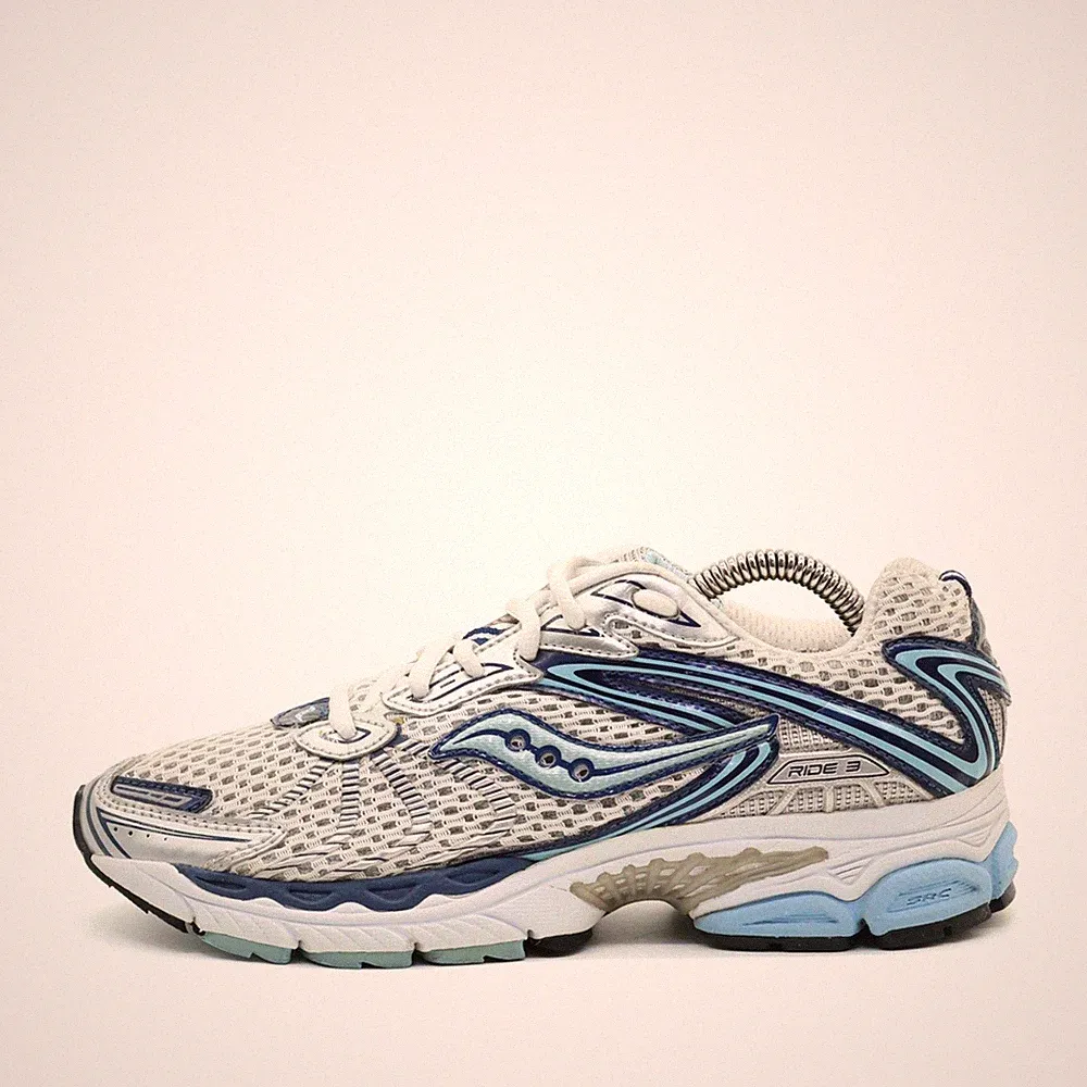 Saucony Damen Ride 3 Sneaker Weiß Blau Silber Synthetik Low-Top Laufschuh EU 38