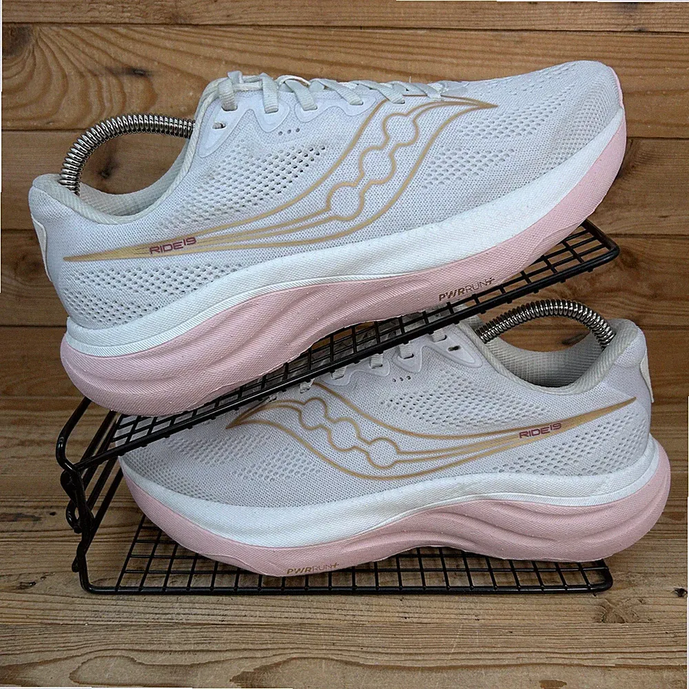 Saucony Turnschuhe Damen Größe UK 7,5 Ride 19 weiß pink Straßenlauf Fitnessschuhe