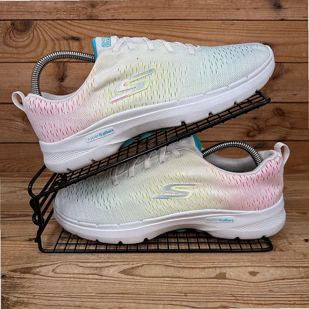 Skechers Sneaker Damen Größe UK 6,5 Go Walk 6 weiß mehrfarbig Komfortschuhe