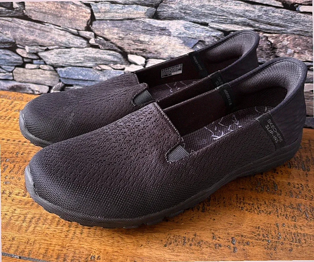 Skechers Sneaker Damen UK 7 Reggae Fest 2.0 schwarz Slipper Comfortschuhe NEU