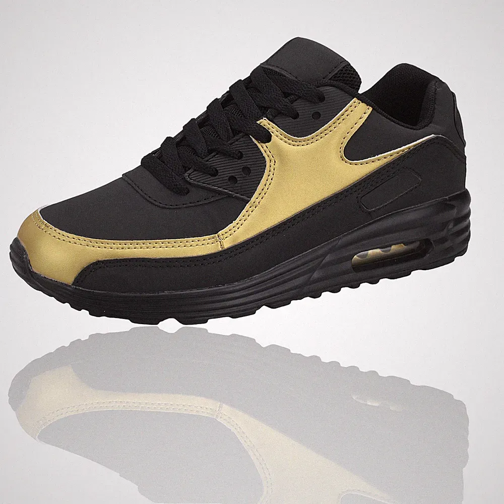 Sneaker Sportschuhe Schnürer Herren Damen Turnschuh Laufschuh Gold Schwarz 36-46