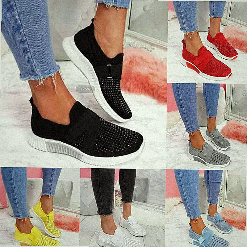 Strass Laufschuhe Sportschuhe Slip On Sneaker Strick Gym Schuhe Turnschuhe DE