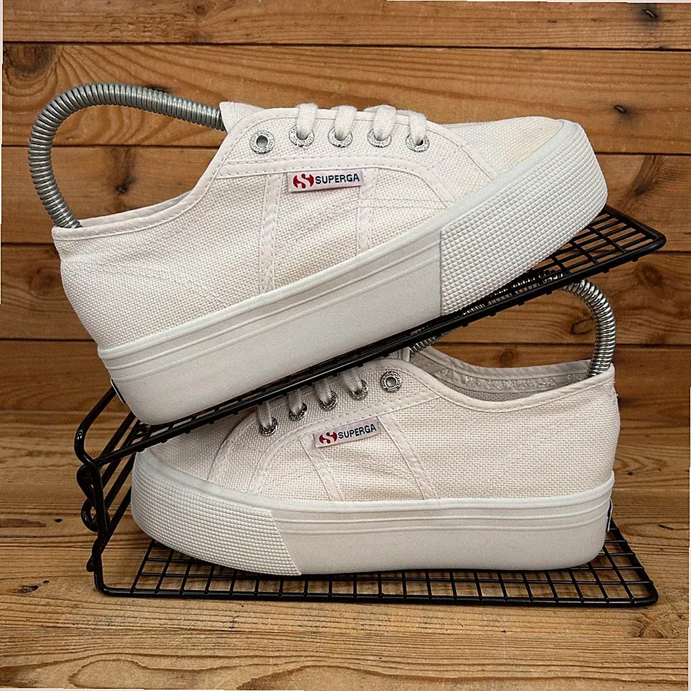 Superga 2790 Sneaker Damen Größe UK 3,5 Weiß Canvas Plateau Freizeitschuhe