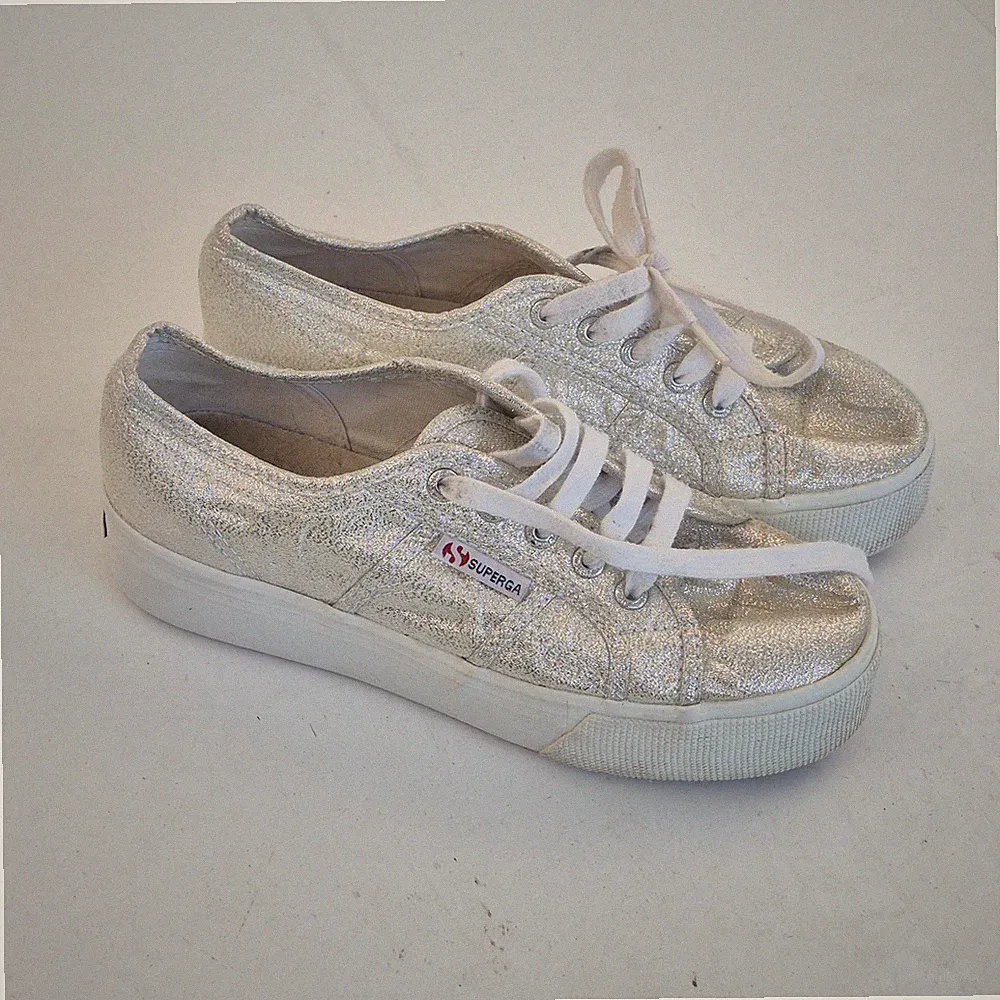 Superga Sneaker 5 silber Damen Plateau Schnürschuhe Canvas 2750 Cotu Classic