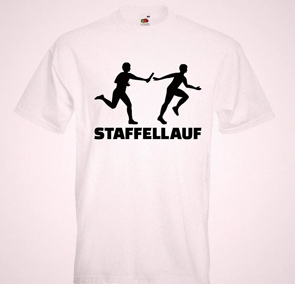 T-Shirt STAFFELLAUF - HÜRDENLAUF - JOGGING - 100 M LAUF - LAUFSCHUHE in Weiß