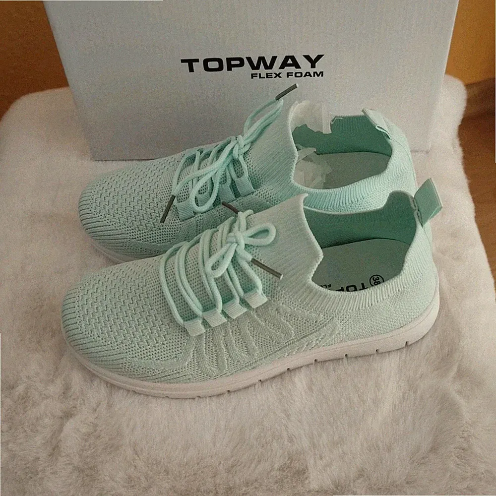 TOPWAY Low Top Sneaker Grün atmungsaktiv leicht mit Schnürung, Sportschuh