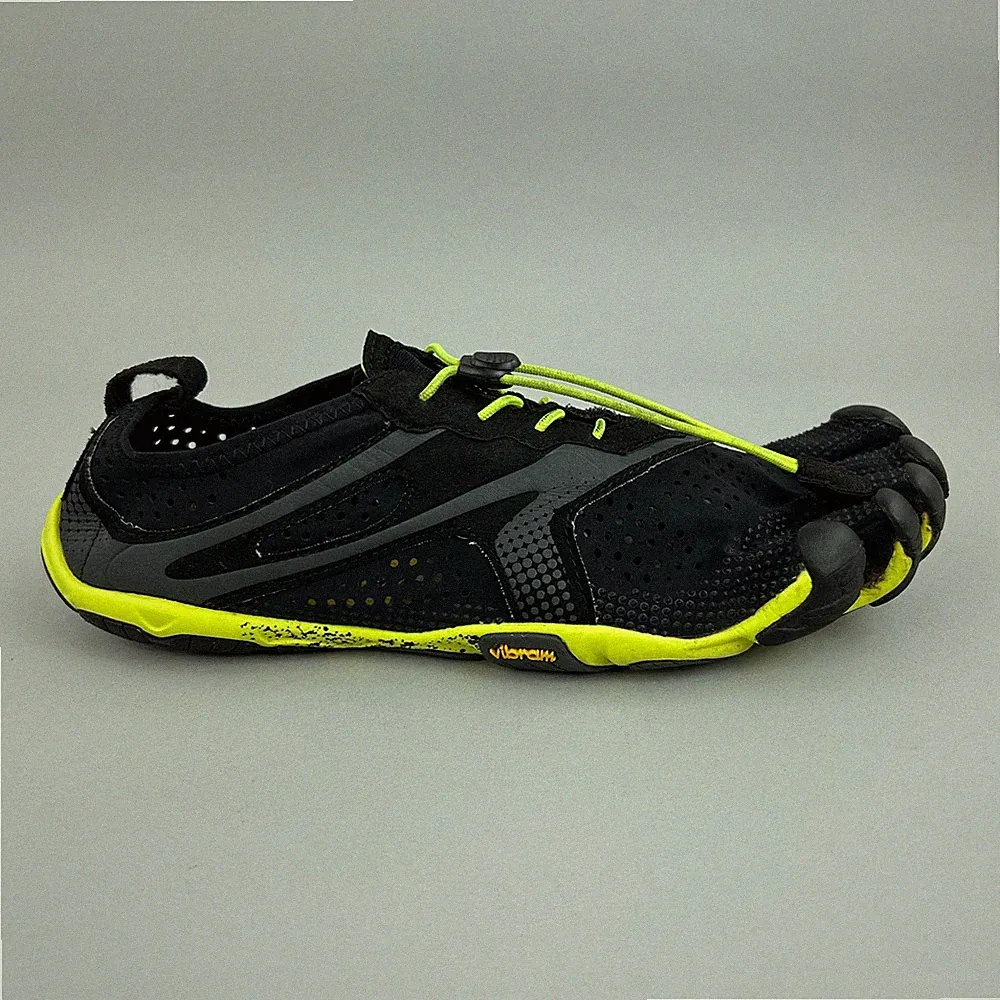Vibram Schuhe Herren UK 9 FiveFingers schwarz gelb Zehen minimalistisch Barfußgriff