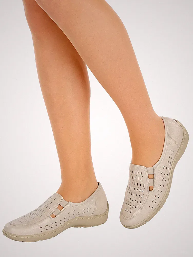 Waldläufer pro aktiv Slipper Damenschuhe mit Perforation Leder creme 7,5 41